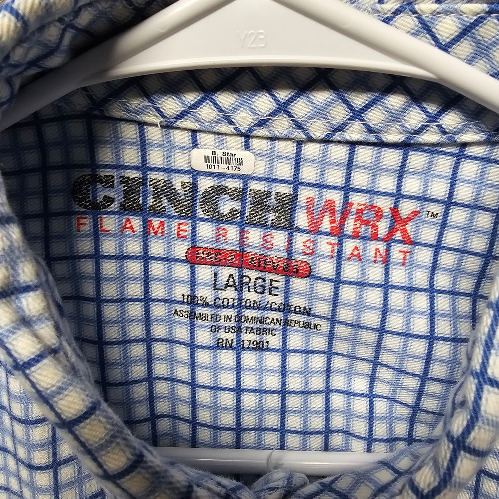 Cinch WRX Mens Large FR Flame Resistant Shirt Blue White Grid HRC-2 NFPA 2112 - Picture 10 of 10